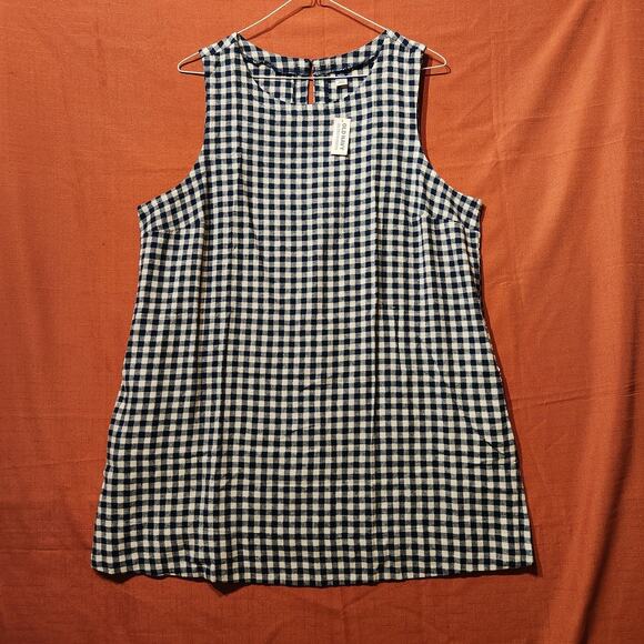 Old Navy Gingham Dress Womens XL Blue White Mini Linen Blend Cottagecore NWT - Picture 10 of 10